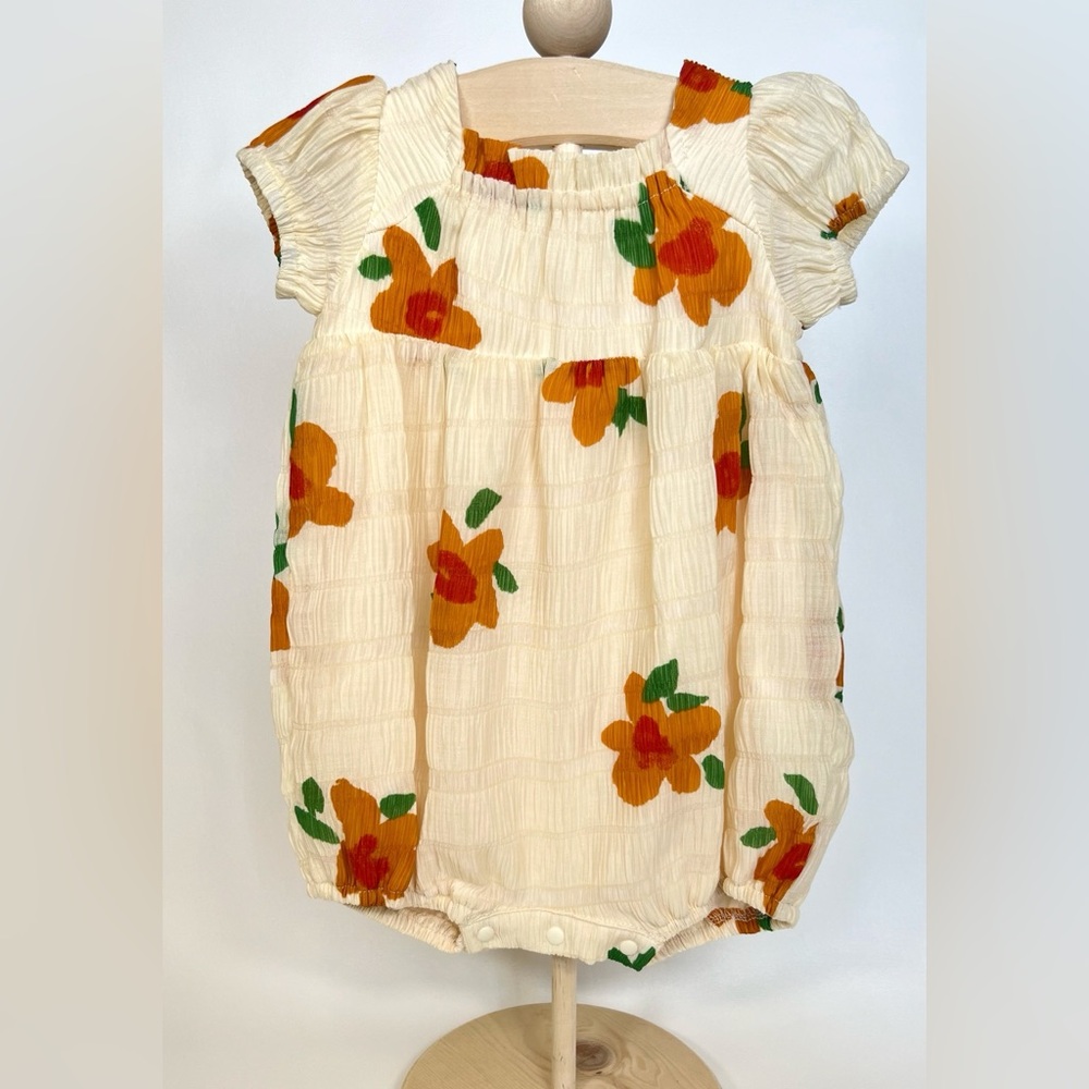 NWOT Cream Floral Baby Romper with Orange Flowers
